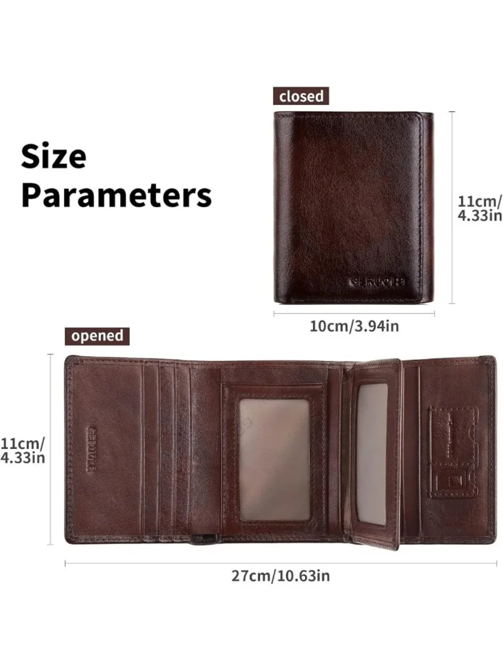 Genuine Leather Trifold Wallet for Men, RFID Blocking, Large Capacity, ID & Card